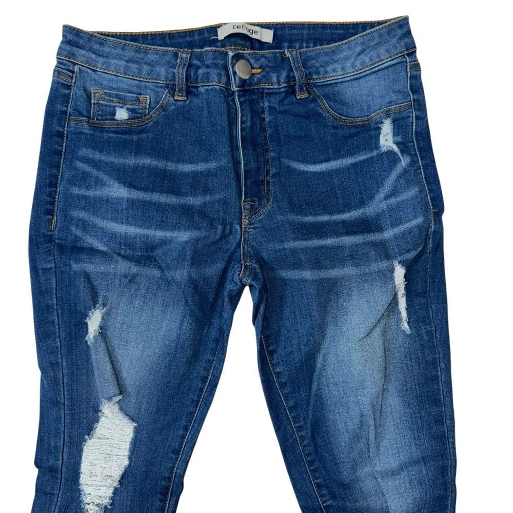 refuge Dark Wash Blue Skinny Distressed Stretchy Jeans with pockets size 6 - Picture 8 of 12